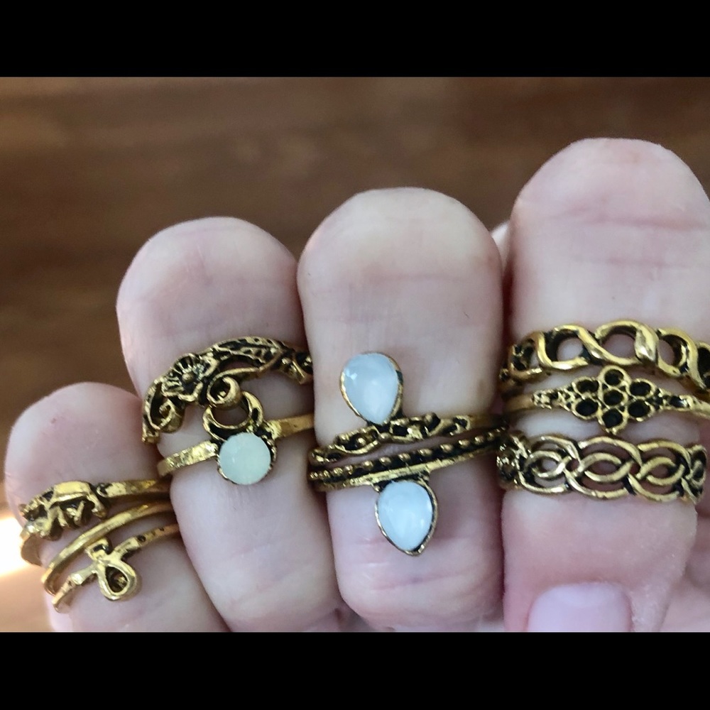 Last one! Set Of 10 Gold tone Boho Rings New!!